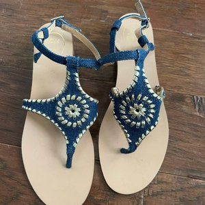 Jack Rogers Elise Denim & Gold Sandals - Authentic NWOT